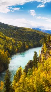 Preview wallpaper river, rocks, trees, forest, autumn, valley