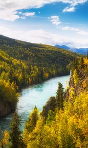 Preview wallpaper river, rocks, trees, forest, autumn, valley