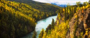 Preview wallpaper river, rocks, trees, forest, autumn, valley