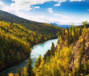 Preview wallpaper river, rocks, trees, forest, autumn, valley