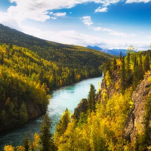 Preview wallpaper river, rocks, trees, forest, autumn, valley