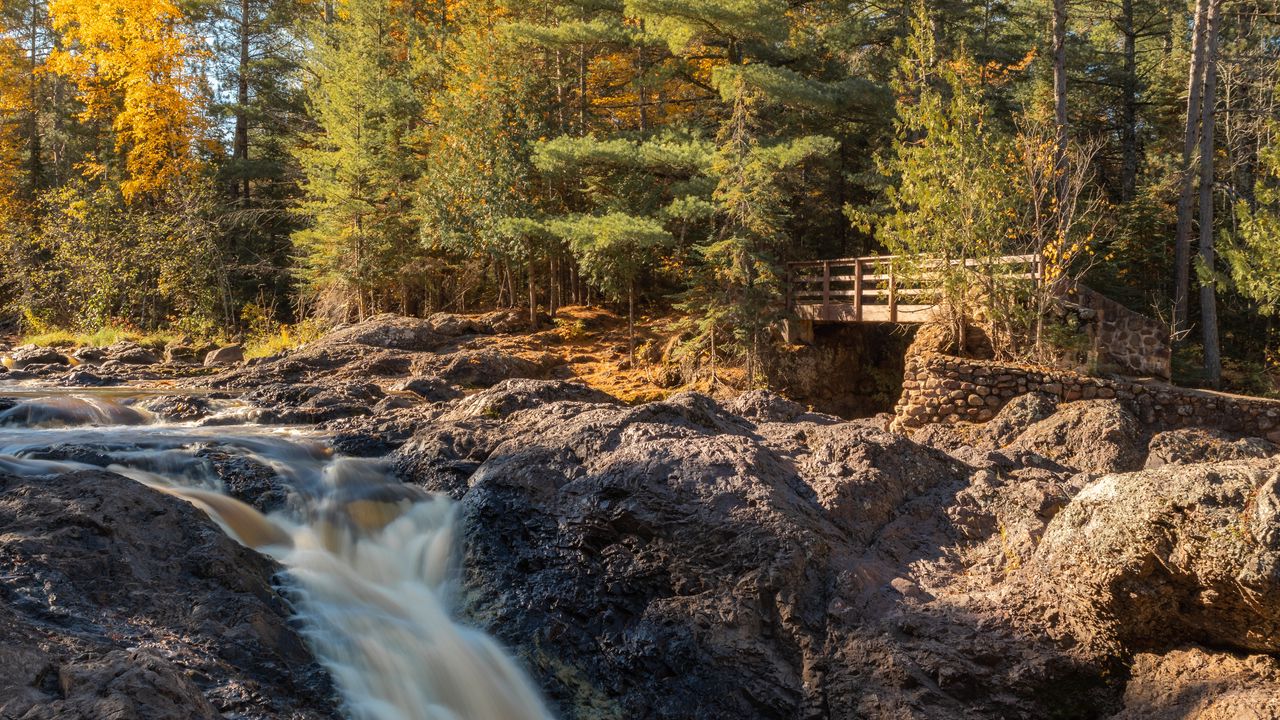 Wallpaper river, rocks, trees, autumn, sky