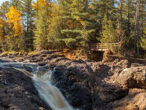 Preview wallpaper river, rocks, trees, autumn, sky