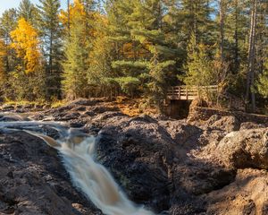 Preview wallpaper river, rocks, trees, autumn, sky