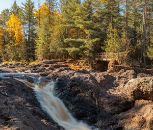 Preview wallpaper river, rocks, trees, autumn, sky