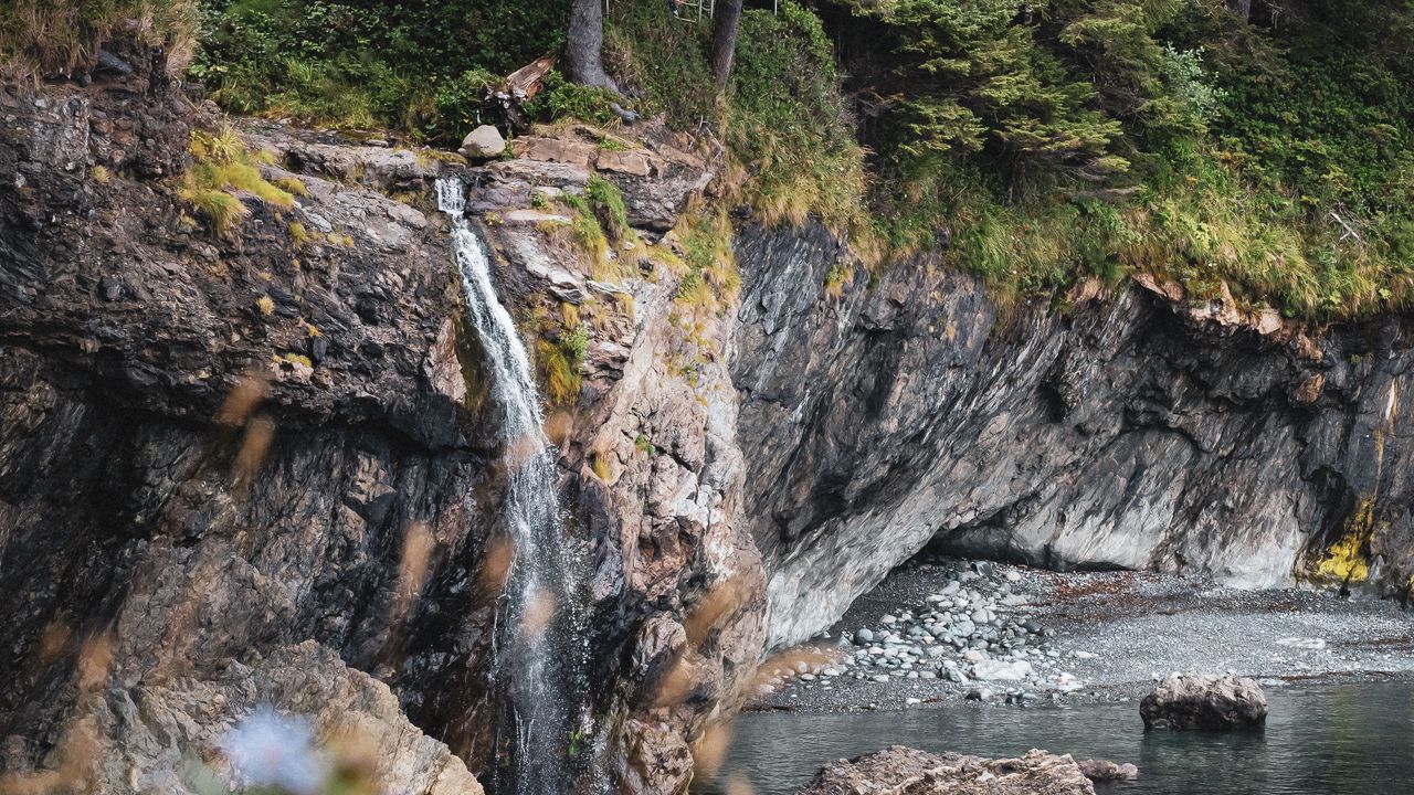 Wallpaper river, rocks, trees, waterfall, nature