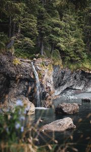 Preview wallpaper river, rocks, trees, waterfall, nature