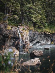 Preview wallpaper river, rocks, trees, waterfall, nature