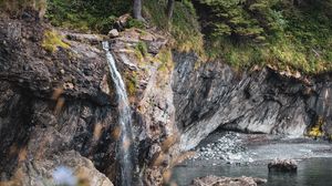 Preview wallpaper river, rocks, trees, waterfall, nature