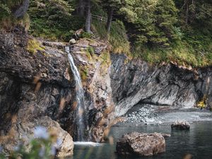 Preview wallpaper river, rocks, trees, waterfall, nature