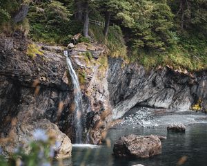 Preview wallpaper river, rocks, trees, waterfall, nature