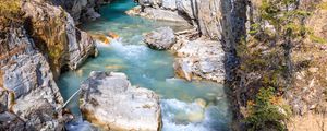 Preview wallpaper river, rocks, trees, canyon, landscape, nature