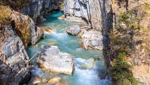 Preview wallpaper river, rocks, trees, canyon, landscape, nature