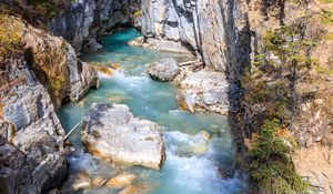 Preview wallpaper river, rocks, trees, canyon, landscape, nature