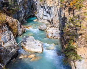 Preview wallpaper river, rocks, trees, canyon, landscape, nature