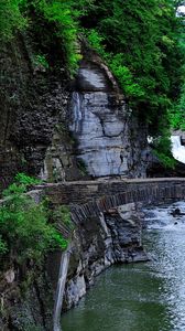 Preview wallpaper river, rocks, trees, bridges, steps, landscape