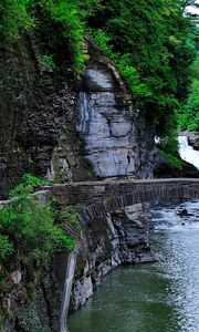 Preview wallpaper river, rocks, trees, bridges, steps, landscape