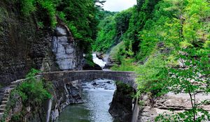 Preview wallpaper river, rocks, trees, bridges, steps, landscape