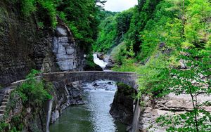 Preview wallpaper river, rocks, trees, bridges, steps, landscape