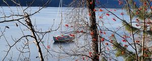 Preview wallpaper river, sailboat, trees, nature