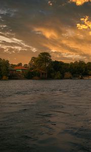 Preview wallpaper river, sea, trees, shore, houses, nature