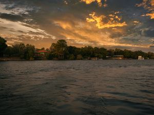 Preview wallpaper river, sea, trees, shore, houses, nature