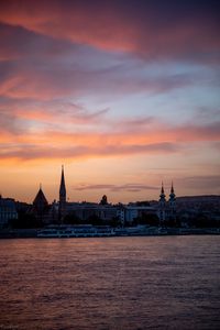 Preview wallpaper river, ship, towers, buildings, twilight, city