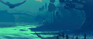 Preview wallpaper river, shore, silhouette, dark, art