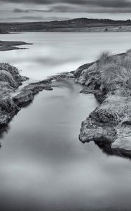 Preview wallpaper river, shore, spring, bw