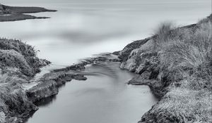 Preview wallpaper river, shore, spring, bw