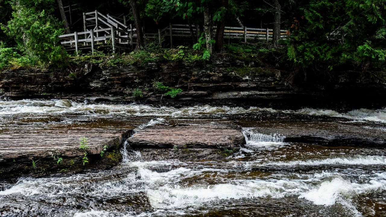 Wallpaper river, shore, stones, waves, stream