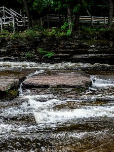 Preview wallpaper river, shore, stones, waves, stream