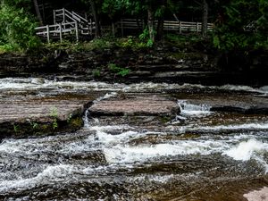 Preview wallpaper river, shore, stones, waves, stream