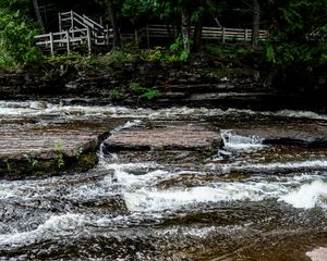 Preview wallpaper river, shore, stones, waves, stream