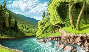Preview wallpaper river, shore, trees, landscape, art