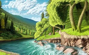 Preview wallpaper river, shore, trees, landscape, art