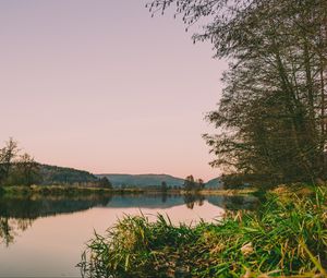 Preview wallpaper river, shore, water, trees, grass