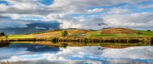 Preview wallpaper river, sky, grass, summer, beach