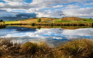 Preview wallpaper river, sky, grass, summer, beach