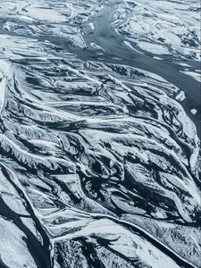 Preview wallpaper river, snow, aerial view, landscape, winter