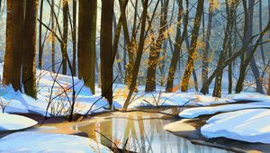 Preview wallpaper river, snow, spring, art