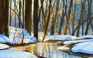 Preview wallpaper river, snow, spring, art