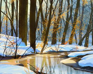Preview wallpaper river, snow, spring, art