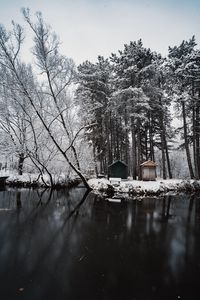 Preview wallpaper river, snow, trees, structure, winter