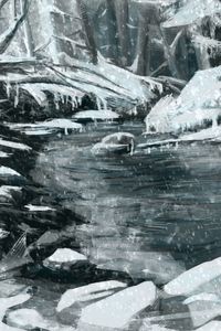 Preview wallpaper river, snow, trees, stones, winter, art