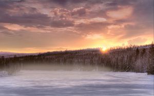 Preview wallpaper river, snow, trees, ice