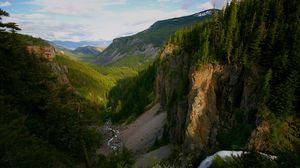 Preview wallpaper river, sources, stream, height, falls, mountains, rocks, open spaces, distance