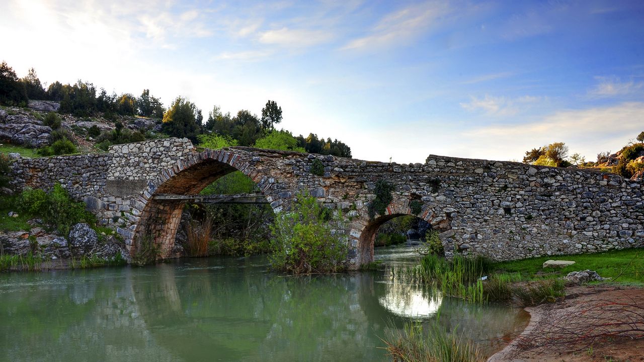 Wallpaper river, stone bridge, landscape