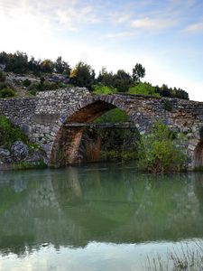 Preview wallpaper river, stone bridge, landscape