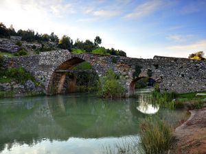 Preview wallpaper river, stone bridge, landscape